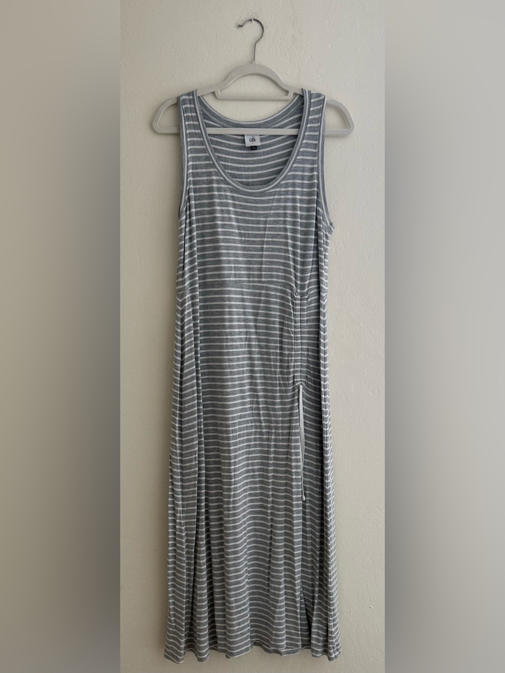 CAbi Gray and White Striped Maxi Dress